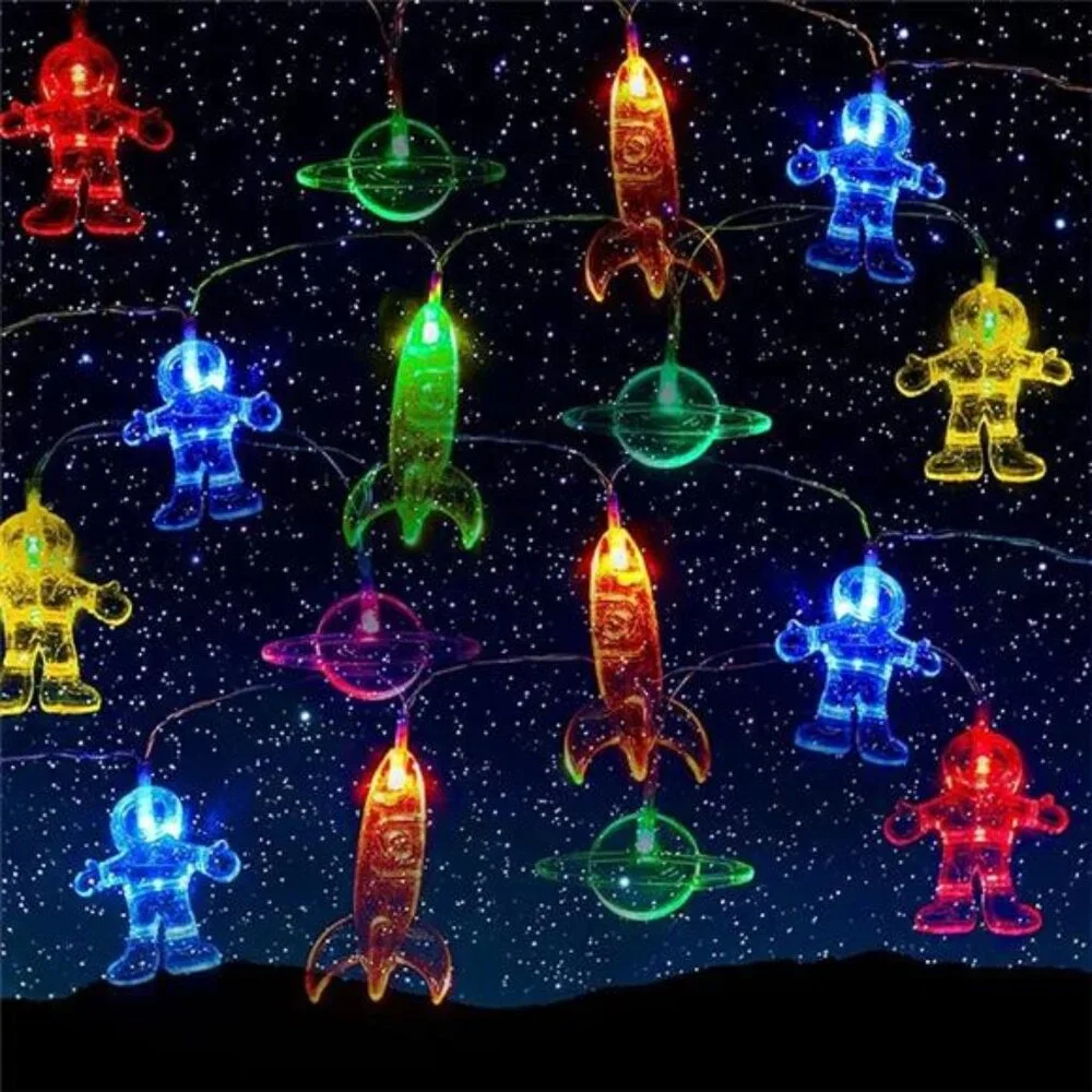 Space String Lights LED Astronaut Rocket Spaceship Room Decor Birthday Party